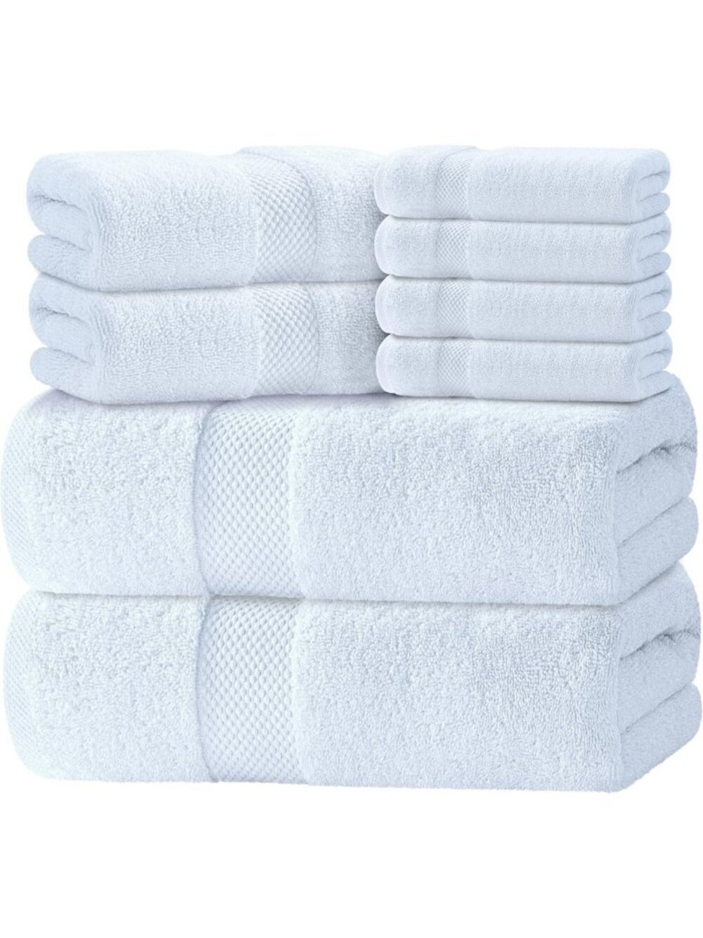 Luxury Soft White Bath Towel Set of 8 - 100% Turkish Cotton, Ultra Absorbent